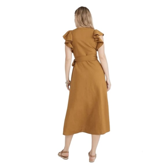 Madewell Women's Linen-Blend Ruffle Cap Sleeve Wrap Midi Dress Size XS NWT - Picture 3 of 10